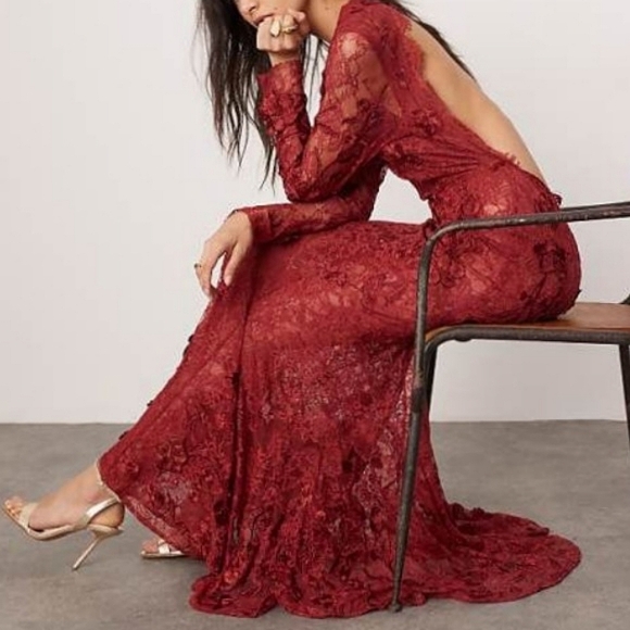 NEW ASOS EDITION Embroidered Floral Long Sleeve Lace Open Back Maxi Dress - Picture 1 of 8